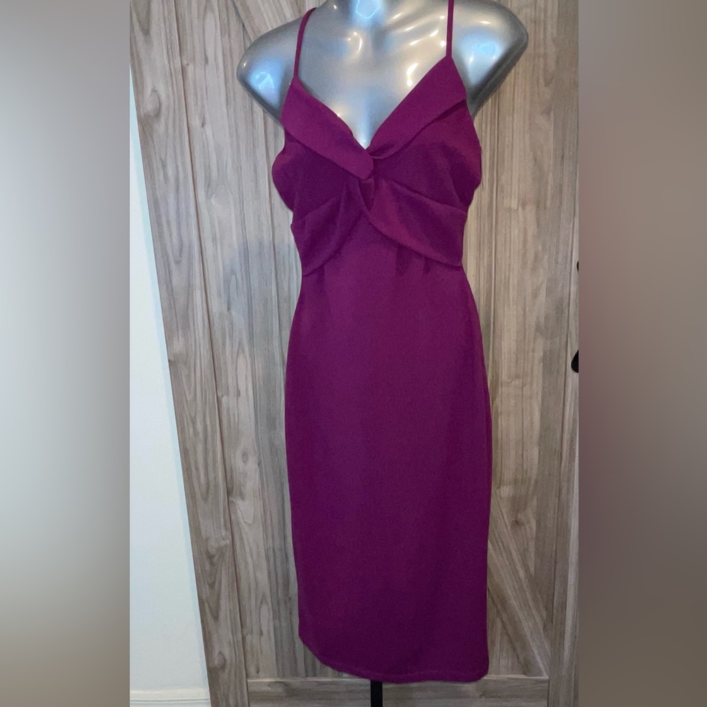 Hot Miami styles V-neck plum color, midi dress. Brand new with tags.